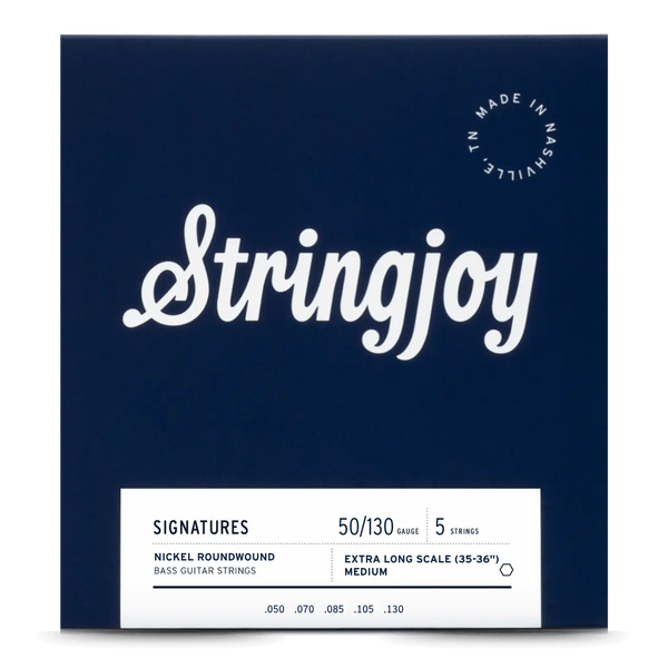 Stringjoy Medium Gauge (50-130) 5 String Extra Long Scale Nickel Wound Bass Guitar Strings