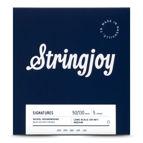 Stringjoy Medium Gauge (50-130) 5 String Long Scale Nickel Wound Bass Guitar Strings