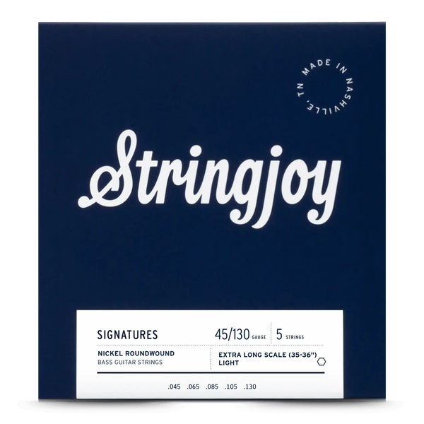 Stringjoy Light Gauge (45-130) 5 String Extra Long Scale Nickel Wound Bass Guitar Strings