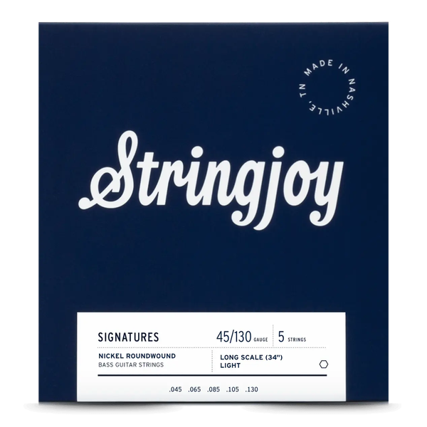 Stringjoy Light Gauge (45-130) 5 String Long Scale Nickel Wound Bass Guitar Strings
