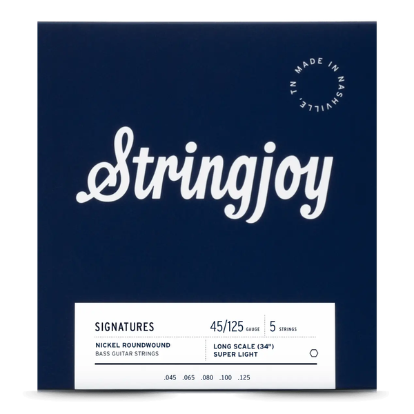 Stringjoy Super Light Gauge (45-125) 5 String Long Scale Nickel Wound Bass Guitar Strings