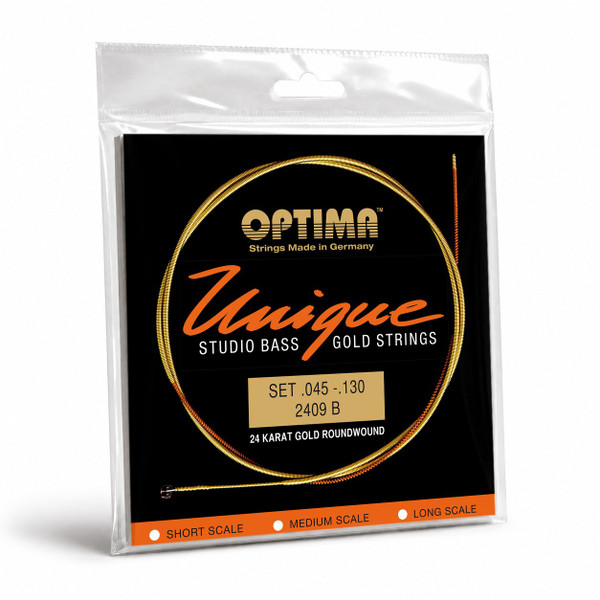 Optima 2409.B Unique Studio 24K Gold Bass Guitar Strings, 5-String 45-130 Long Scale