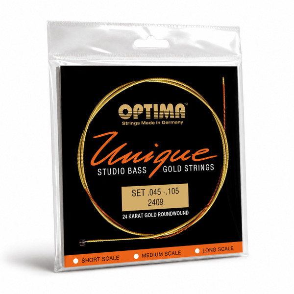 Optima 2409.L Unique Studio 24K Gold Bass Guitar Strings, 4-String 45-105 Long Scale