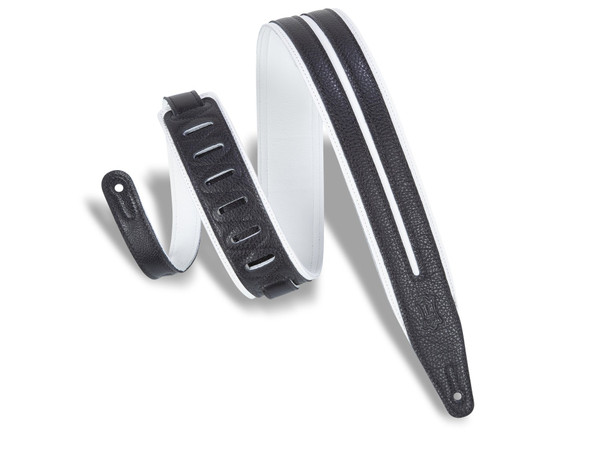 Levy's Double Racing Stripe 2 1/2" Garment Leather Guitar Strap, White/Black (MG317DRS-WHT_BLK)
