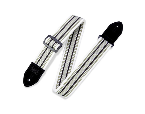 Levy's 2" Cotton Guitar Strap With Suede Leather Ends - Black, White and Green Stripe (MC8VIN-008)