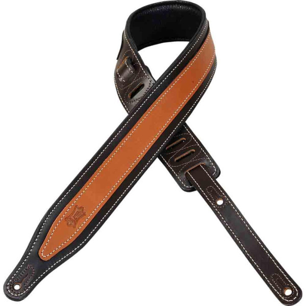 Levy's 2 1/2" Two-Tone Veg-Tan Leather Guitar Strap with Cable Stitching - Dark Brown/Tan (MV17TT-DBR/TAN)