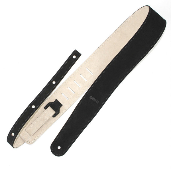 Richter Raw II Suede Leather Guitar Strap, Black / Beige (1347)