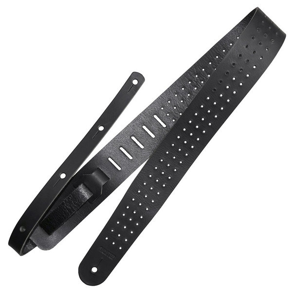 Richter Raw II Punch Leather Guitar Strap, Black Perforation I (1655)