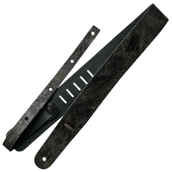 Richter Raw II Contour Leather Guitar Strap, Worn Black (1952)