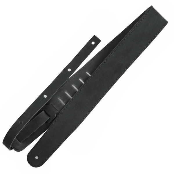 Richter Raw II Contour Leather Guitar Strap, Waxy Suede Black (1554)