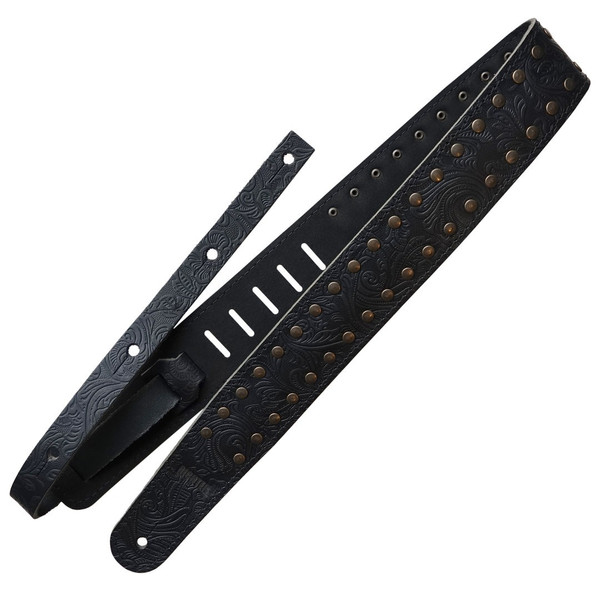 Richter Amorphis Esa Holopainen Signature Leather Guitar Strap, Black / Old Copper (1988)