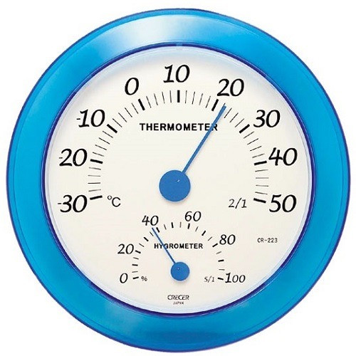 Crecer CR-223B Large Analog Thermometer Hygrometer, Blue, Made in Japan (Celsius Display only)