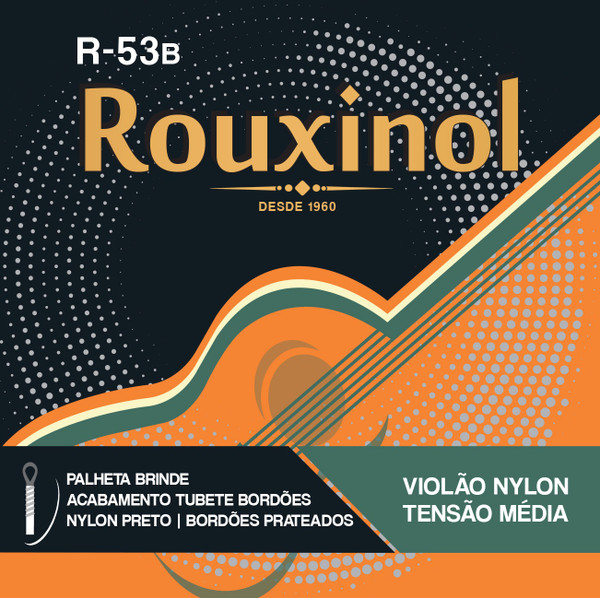 Rouxinol R-53B Classical Guitar Strings, Black Nylon, Silver Basses, Medium Tension, Loop End