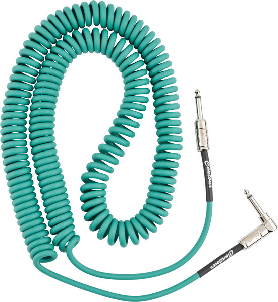 Fender Contour Series Coiled Instrument Cable Sherwood Green 30ft (9m) Straight/Angle