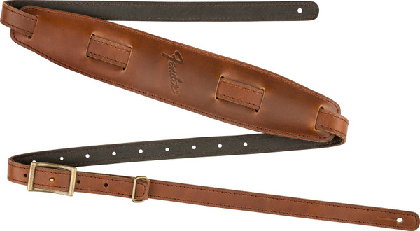 Fender Mustang Saddle Long Leather Guitar Strap Cognac