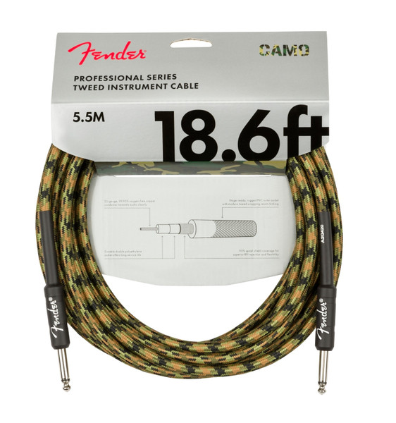 Fender Professional Series Instrument Cable Woodland Camo 18.6ft (5.5m)
