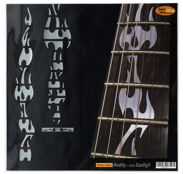 Jockomo Fire Flames Fretboard Inlay Sticker, Metallic Silver
