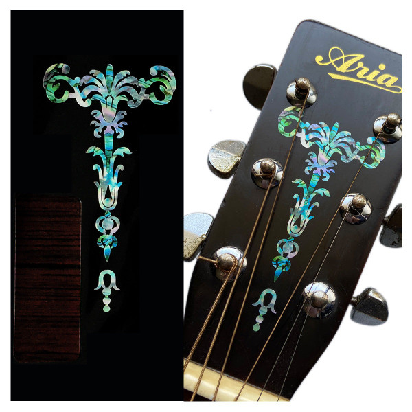 Jockomo Gothic Torch Headstock Inlay Sticker, Abalone Mix