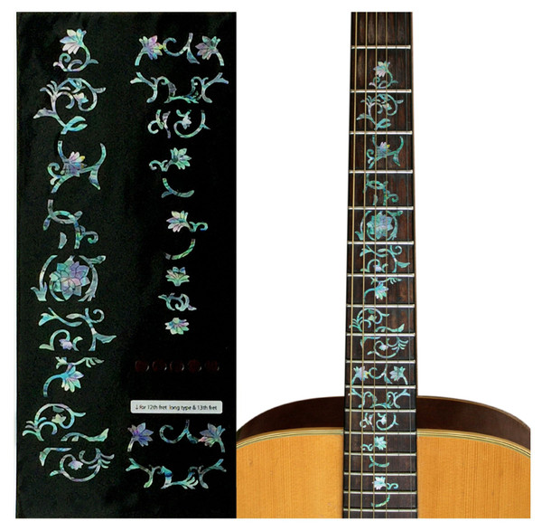 Jockomo Oriental Flowers Fretboard Inlay Sticker, Abalone Mix