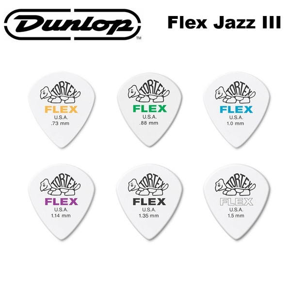 Dunlop Tortex Flex Jazz III Guitar Picks – Full Gauge Range (.73mm to 1.50mm), 1 Pick