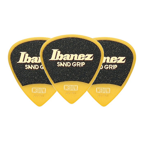Ibanez Grip Wizard Sand Grip PA16MSG-YE Guitar Pick Short Teardrop Medium 0.8mm Yellow (3-Pack)