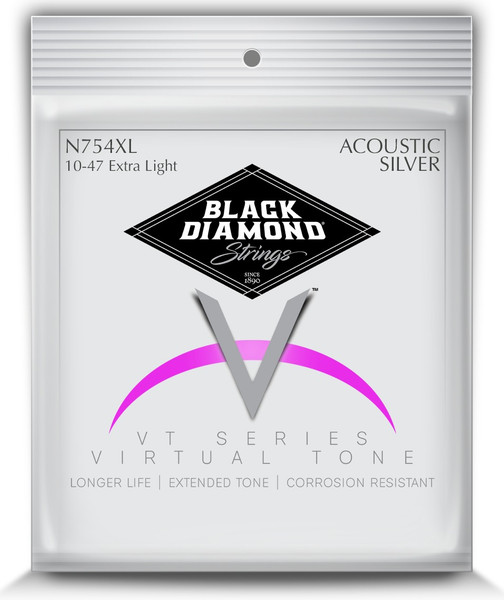 Black Diamond N754XL Silver Plated Acoustic Guitar Strings, Extra Light (10-47)
