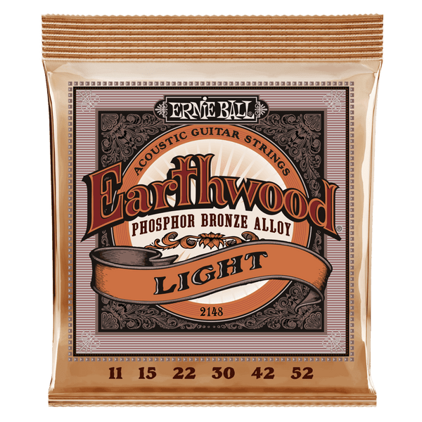 Ernie Ball 2148 Earthwood Phosphor Bronze Acoustic Guitar Strings – Light Gauge (11-52)