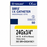 Surflo IV Catheter 24g x 0.75 Inch Yellow (Box of 50) (SROX2419C1)