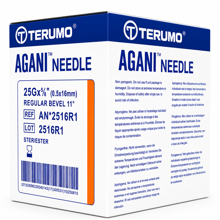 Terumo AGANI Hypodermic Needle 25g x 5/8 Inch (16mm) Orange (Box of 100) (AN2516R1)