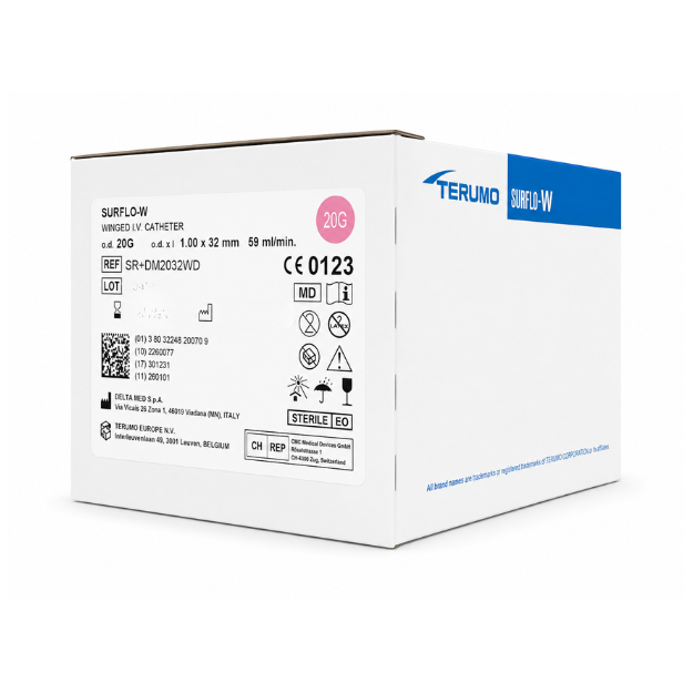 Surflo IV Catheter Winged 20g x 1.25in Pink (Box of 50) (SRDM2032WD)