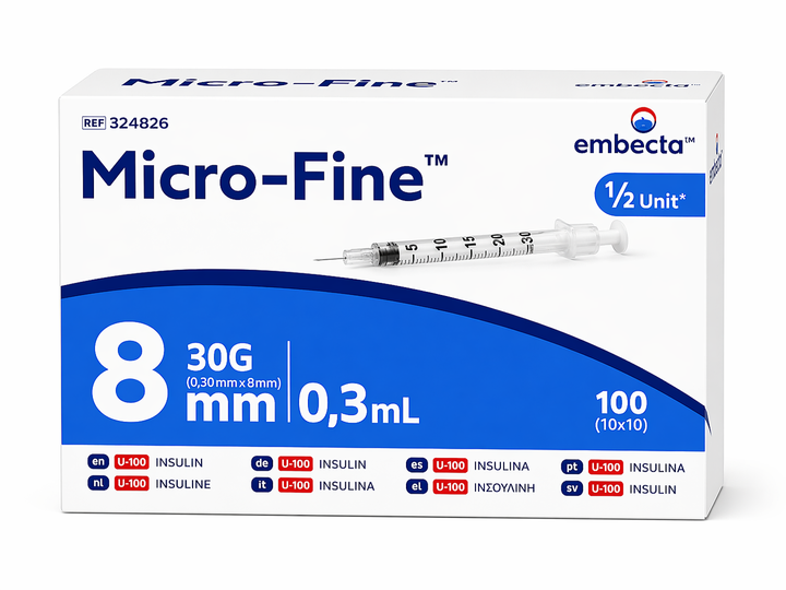 Micro-Fine U100 0.3ML 30 GAUGE SYRINGE AND NEEDLE (Pack of 100)