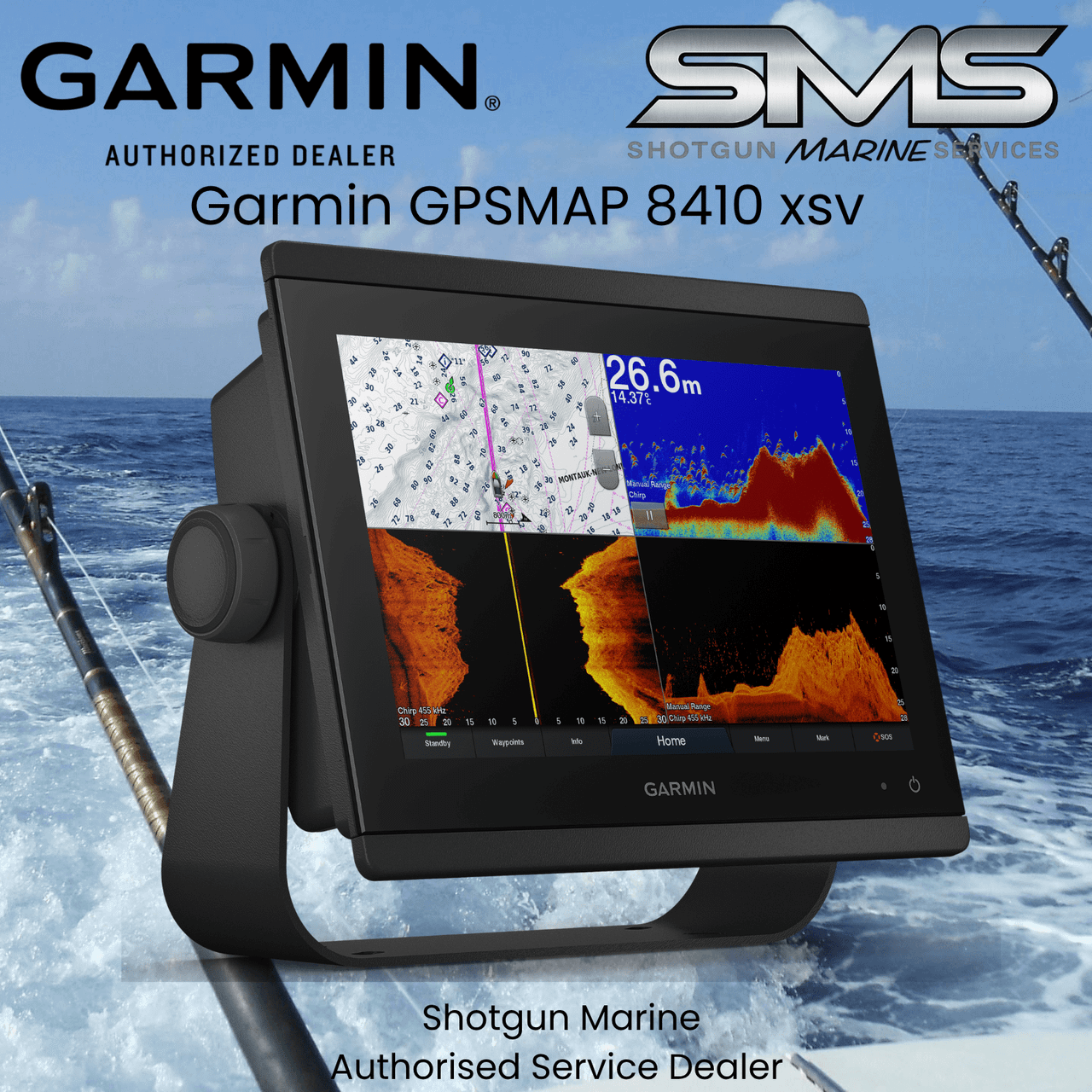Garmin GPSMAP 8410xsv split-screen chartplotter and sonar view - Shotgun Marine Services Port Macquarie NSW