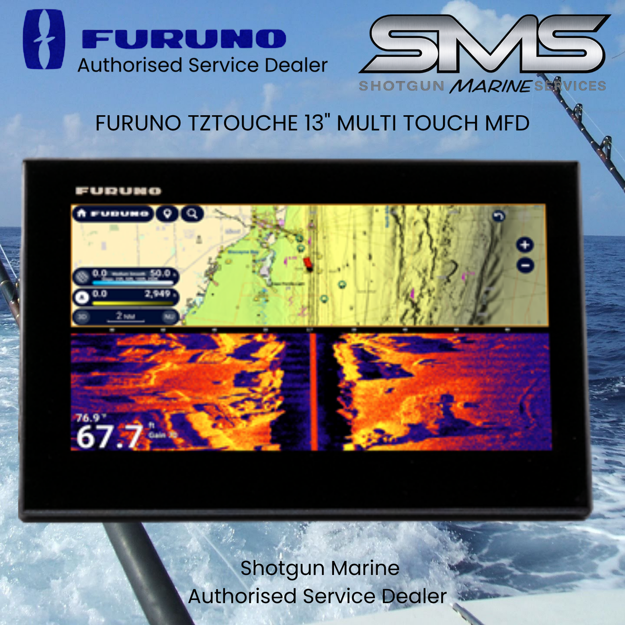 Furuno TZtouch3 13 inch MFD screen display chartplotter close up
