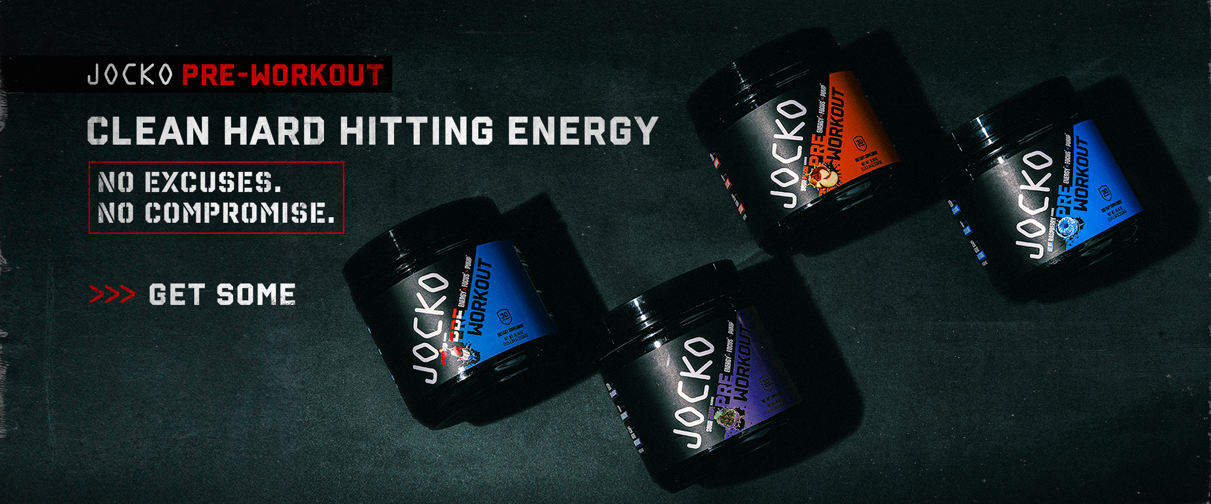 jocko Pre workout clean, hard hitting energy. No Excuses. No compromise. Get Some. 