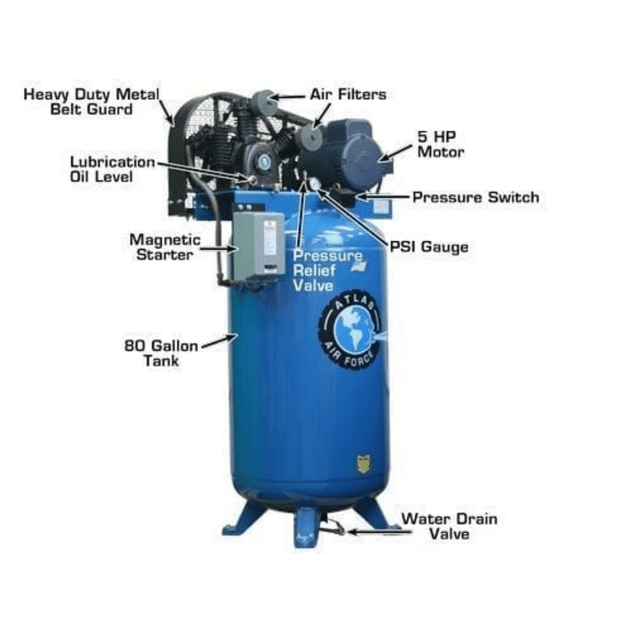 Atlas Copco AR7.5 7.5-HP 80-Gallon Two-Stage Air Compressor (208/230V  1-Phase)