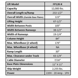 MTD FP12K-K 12,000 lb 4 Post Lift - Cable Driven