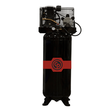 CHICAGO PNEUMATIC STATIONARY TWO STAGE RECIPROCATING ELECTRIC 60 GALLON AIR COMPRESSOR, 5 HP, VERTICAL, 230V 1-PHASE