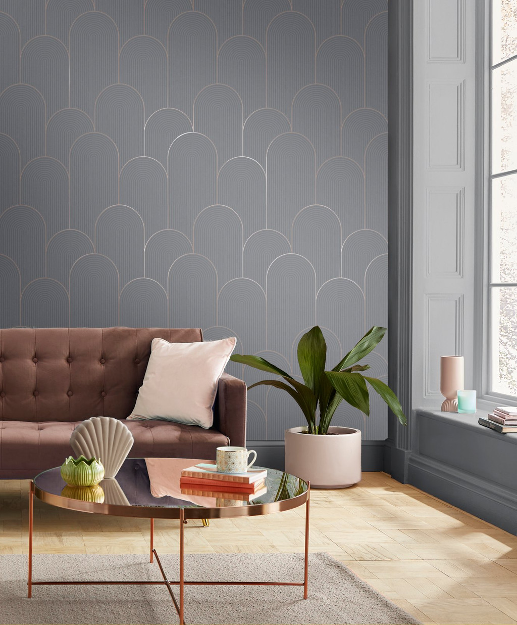 Lancet Grey & Rose Gold Wallpaper
