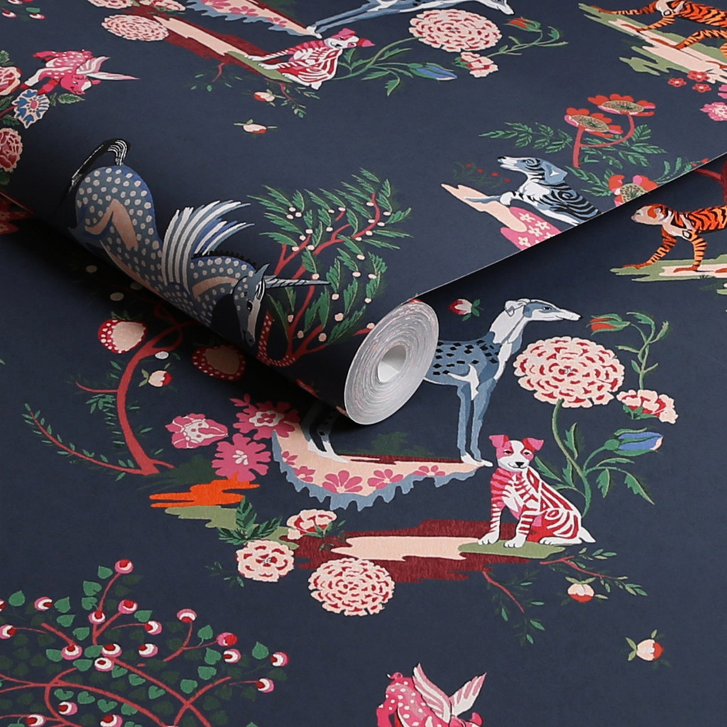 Cath Kidston Painted Kingdom Navy Wallpaper - 125526_ROLLSHOT_PAINTED KINGDOM NAVY_01.jpg