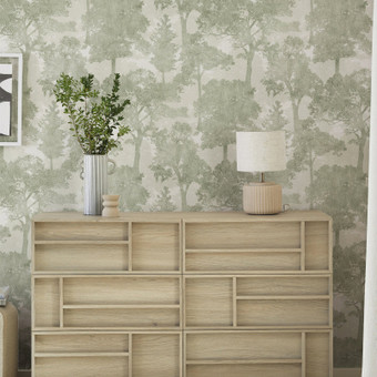 Next Trailing Trees Sage Wallpaper — roomset or alternate view