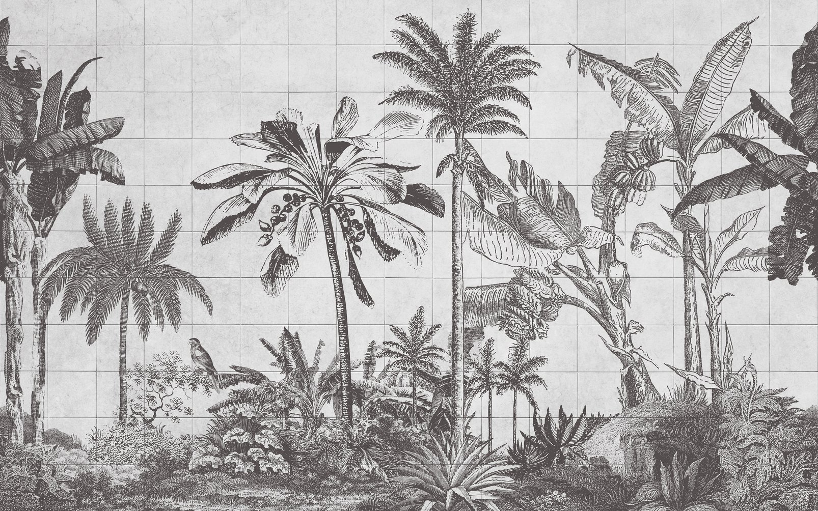Tiled Jungle Black & White Bespoke Mural