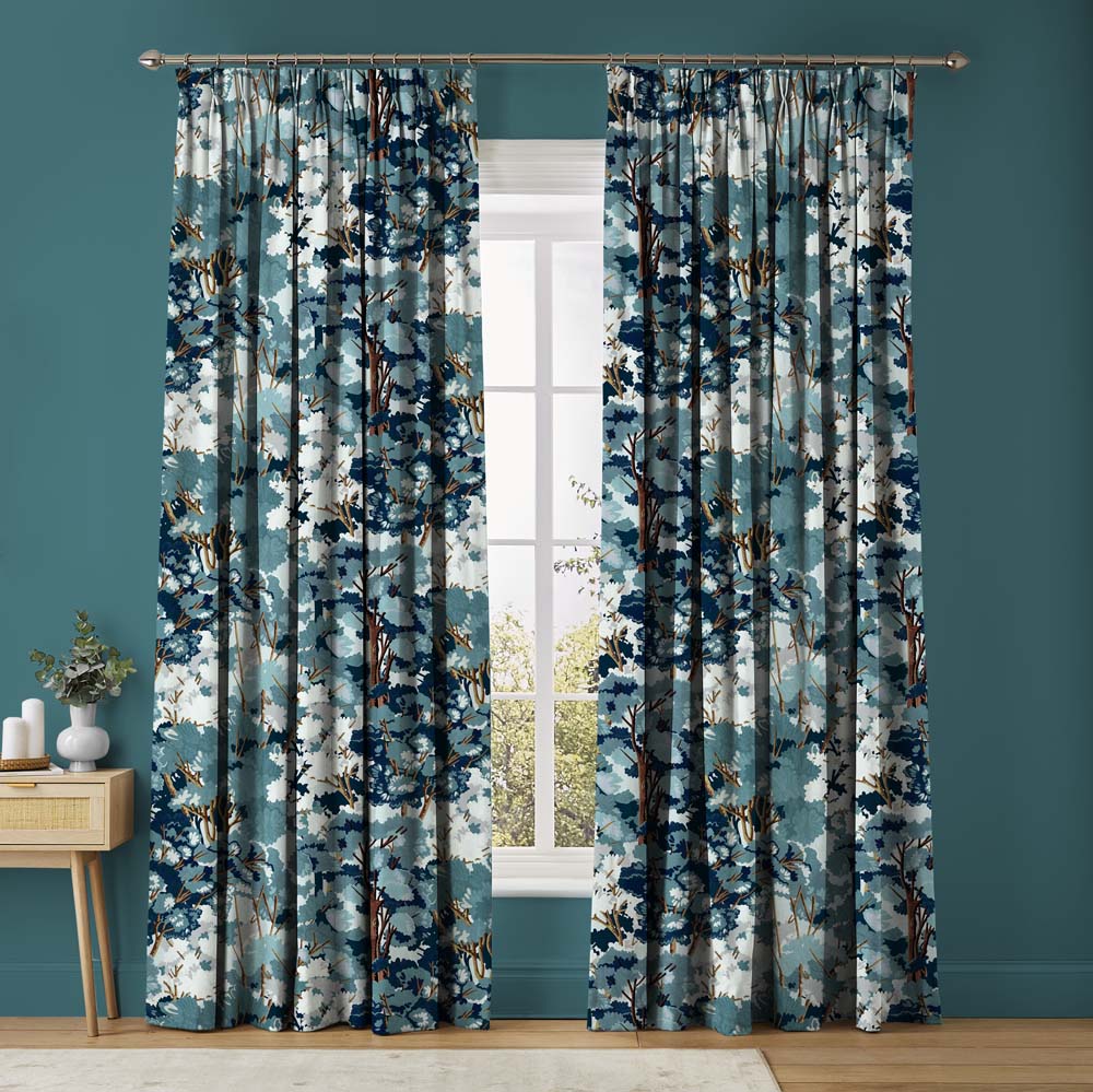 Folklore Tree Blue Curtains