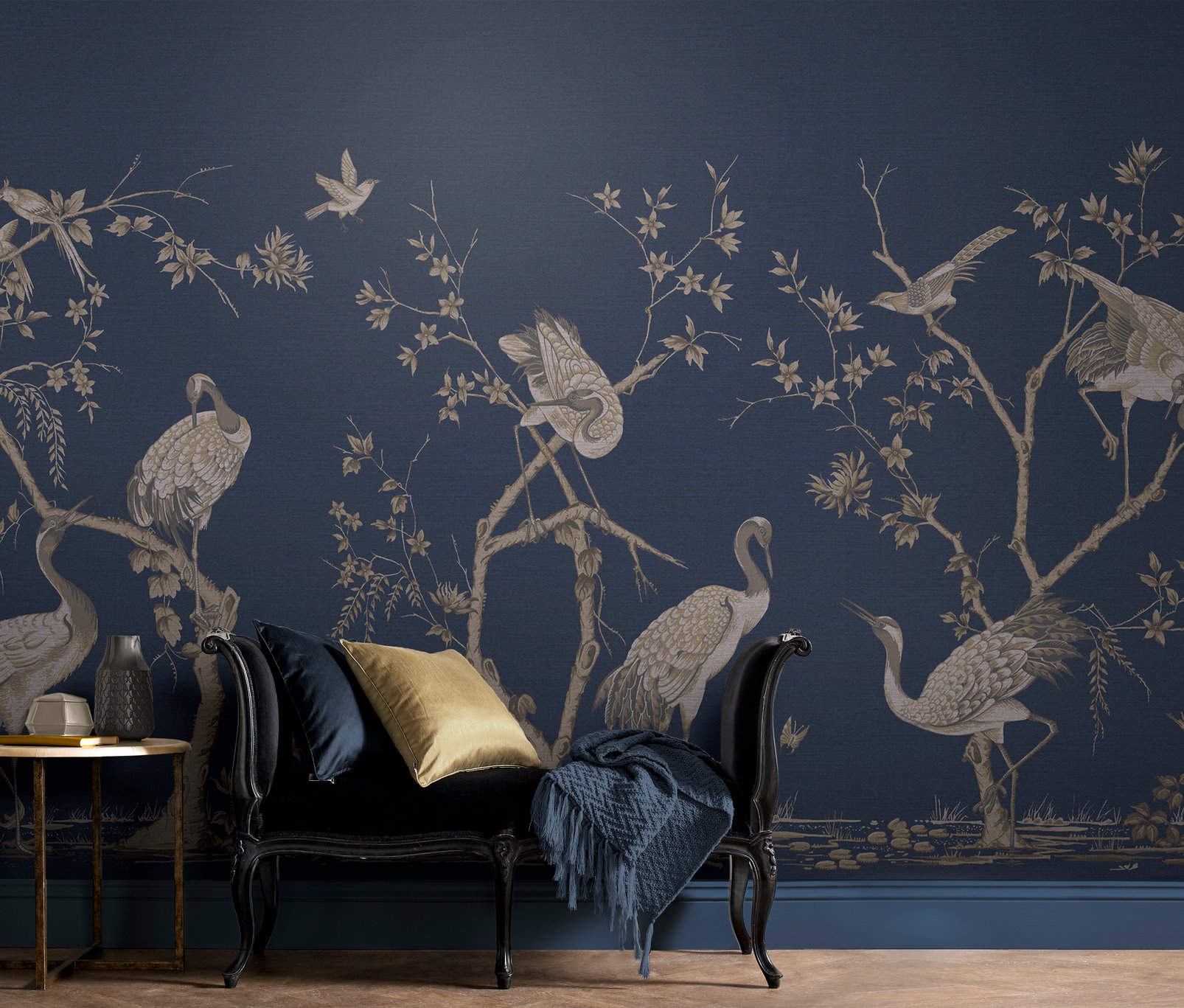 Grazing Cranes Midnight Bespoke Mural