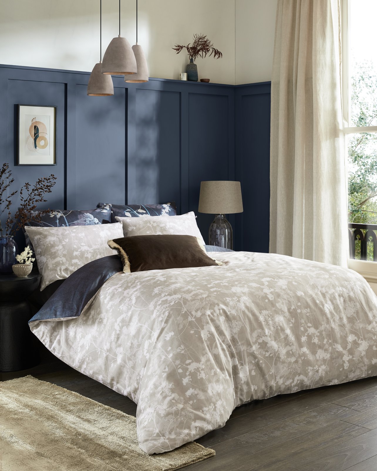 Flower Press Indigo Duvet Cover Set