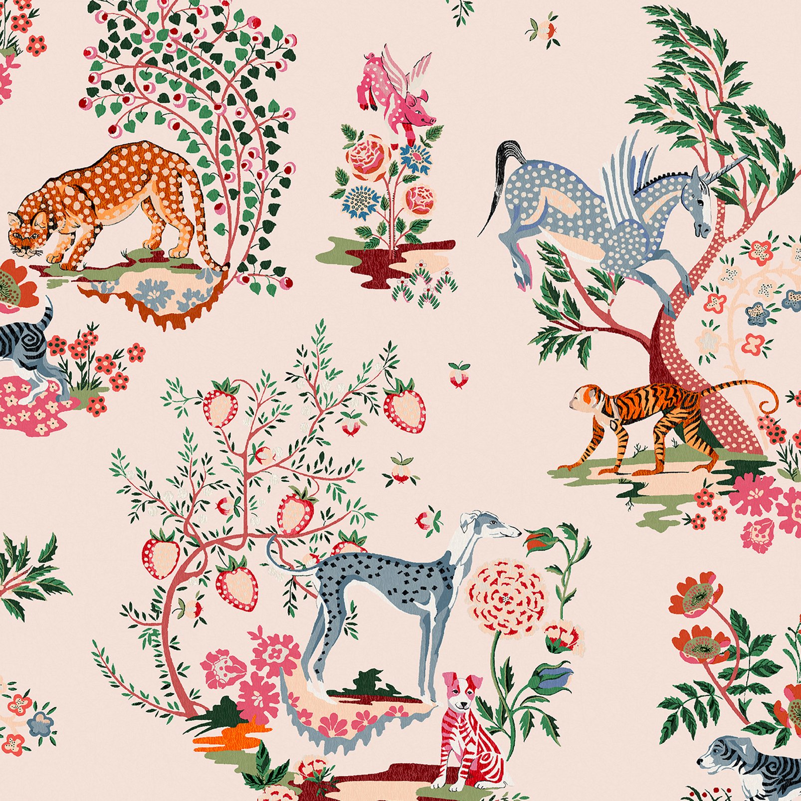 Cath Kidston Painted Kingdom Pink Wallpaper