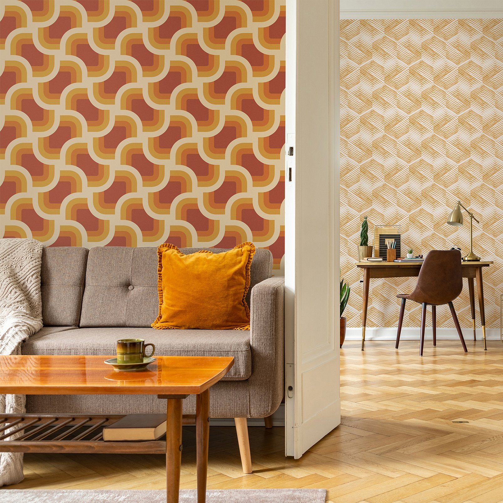 Nicole Miller Retro Geo Peel & Stick Clay / Turmeric Wallpaper Nicole Miller Retro Geo Peel & Stick Clay / Turmeric Wallpaper