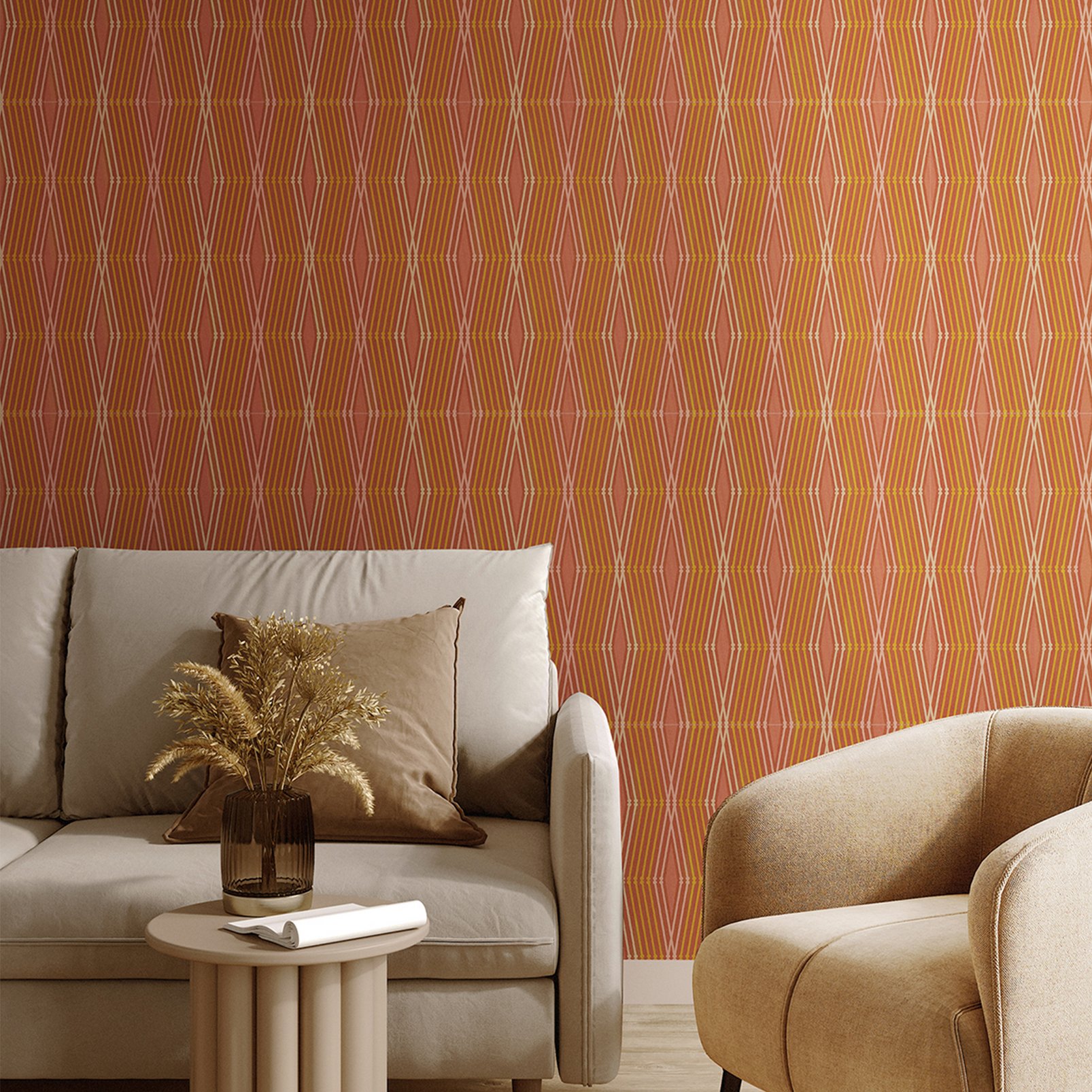 Nicole Miller Hard Edge Ogee Peel & Stick Clay Wallpaper - 127440_ROOMSET_HARD EDGE OGEE CLAY_01.jpg