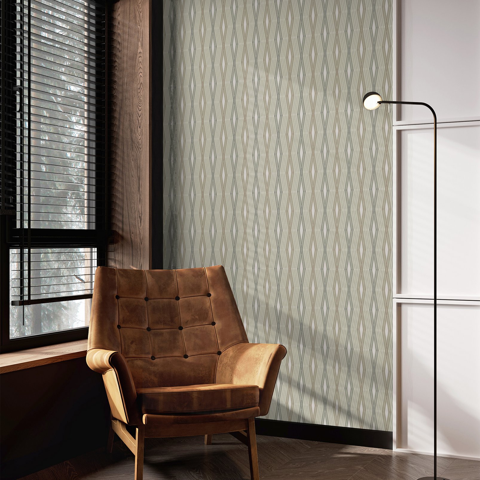 Nicole Miller Hard Edge Ogee Peel & Stick Twine Wallpaper - 127436_ROOMSET_HARD EDGE OGEE TWINE_01.jpg