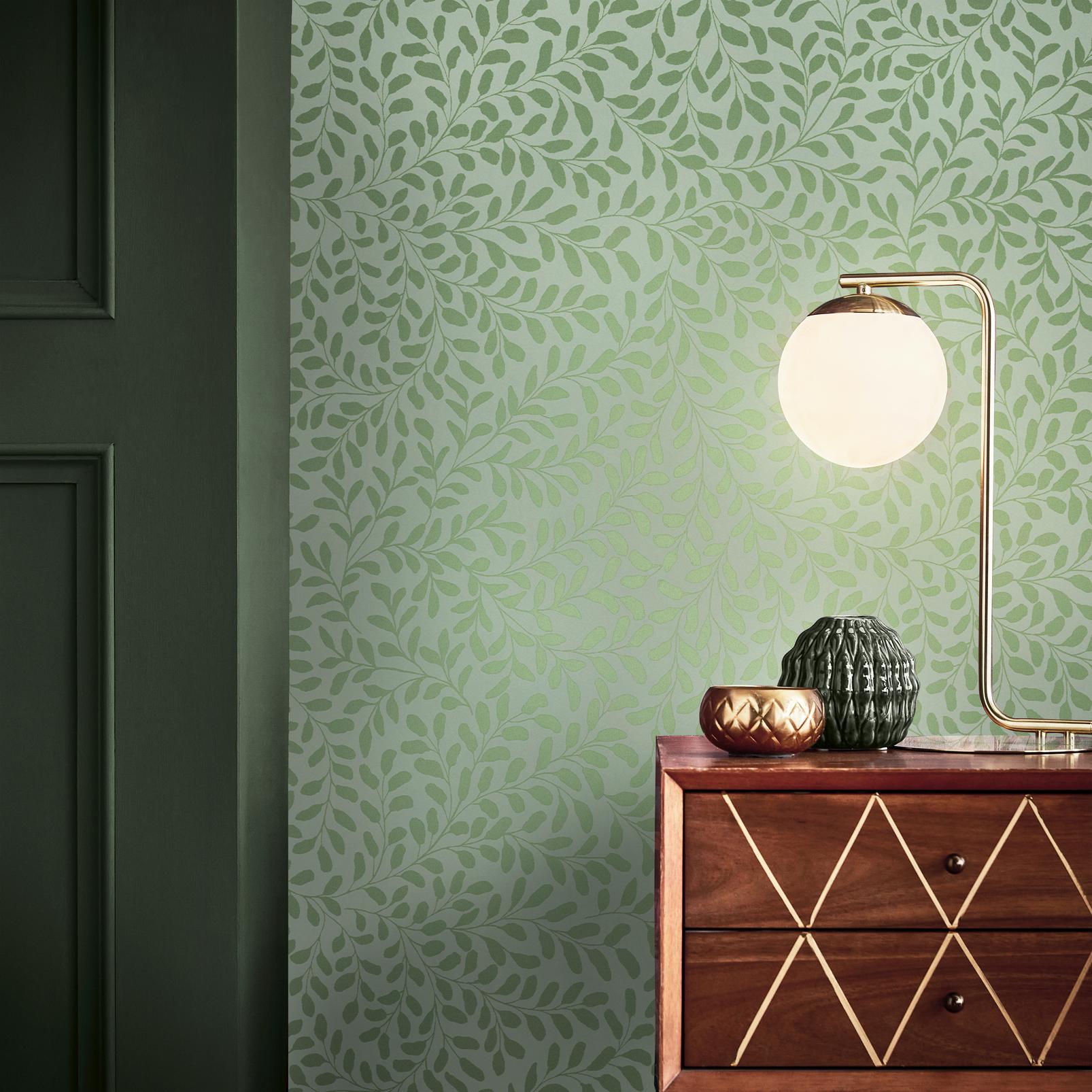 Gilded Leaf Sky Sage & Pale Gold Wallpaper