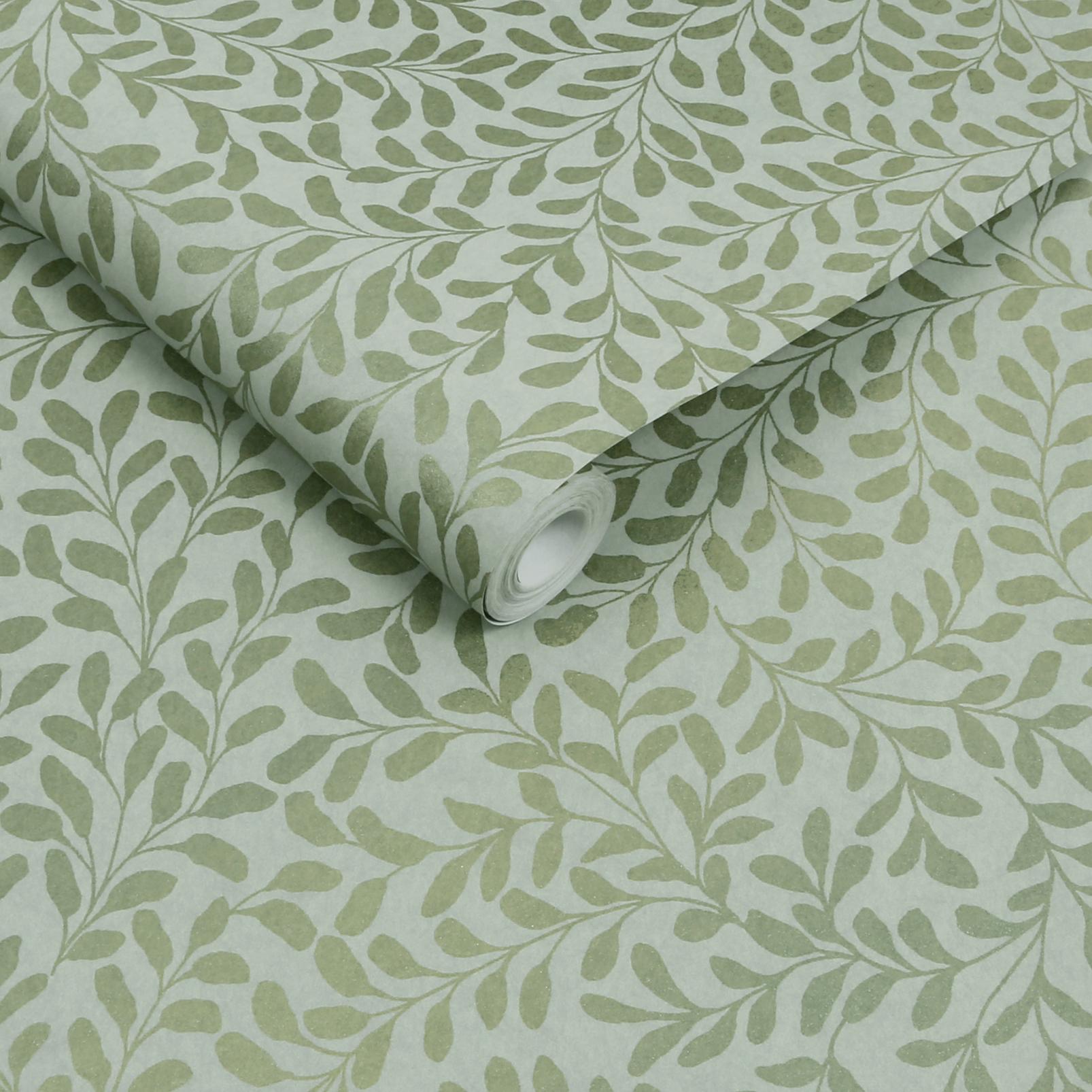 Gilded Leaf Sky Sage & Pale Gold Wallpaper